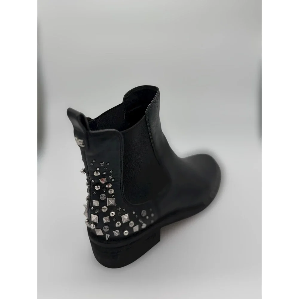 Sam Edelman Black Leather‎ Studded Spiked Chelsea Ankle Boots Womens 6 SE Logo